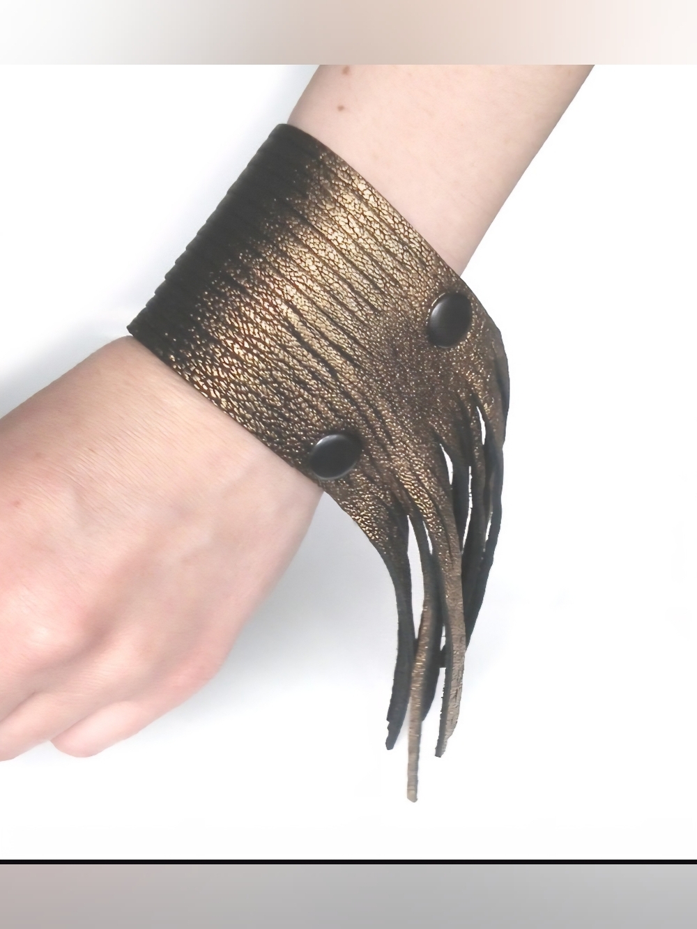 Leather Fringe Cuff Bracelet in Bronze & Black